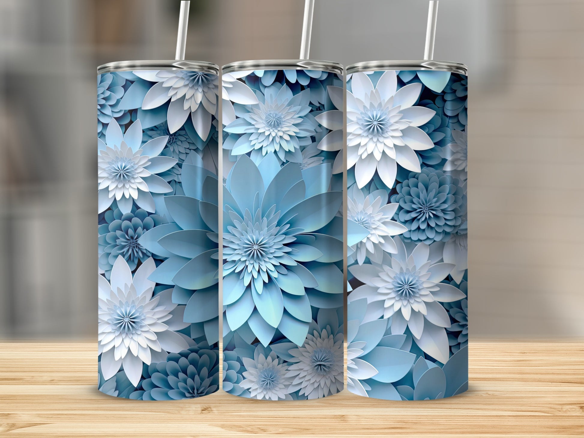 Blue Floral Design Multiple Tumbler Set for Daily Use
