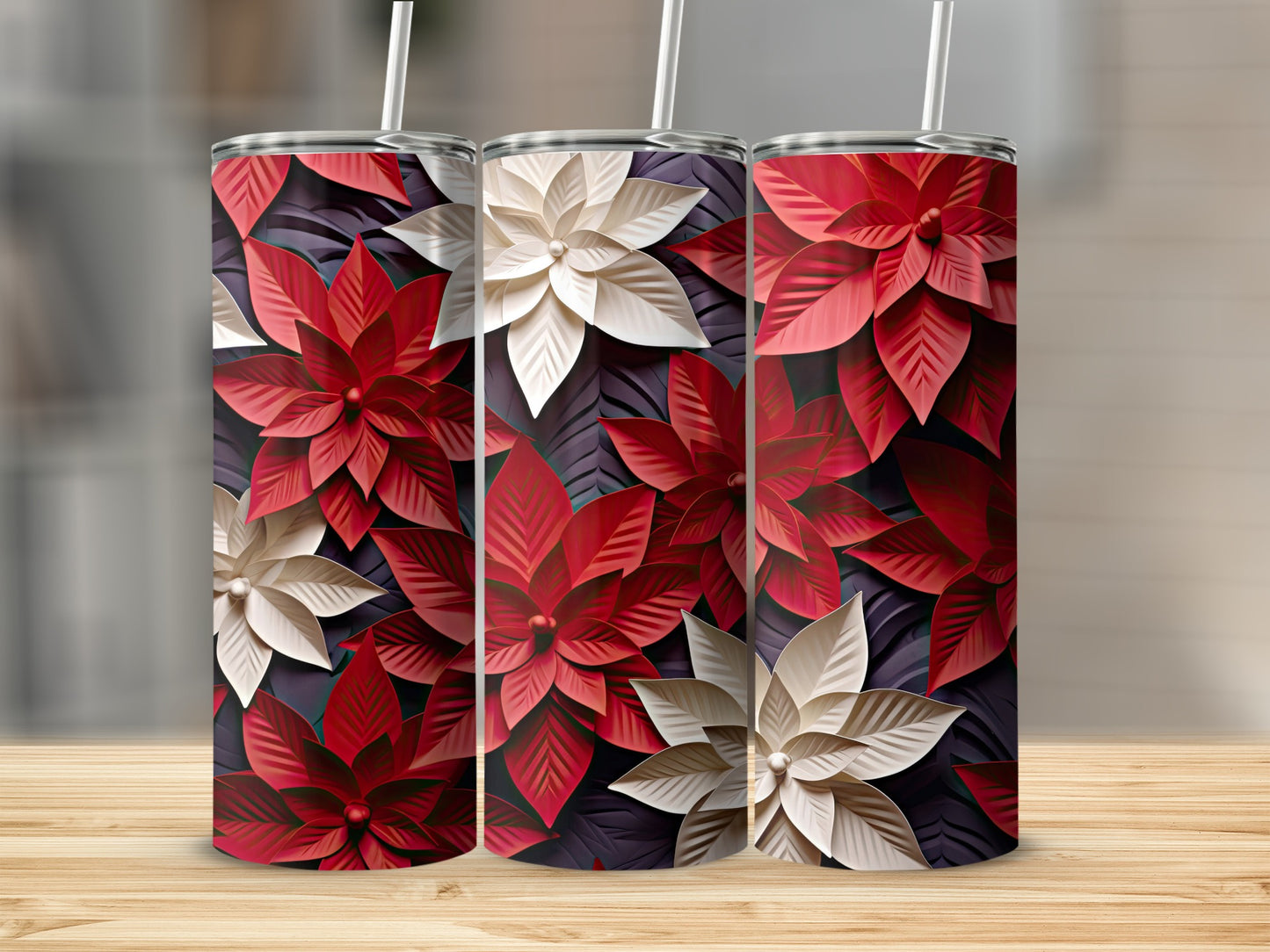 Festive Floral Patterned Tumbler for Hot and Cold Drinks