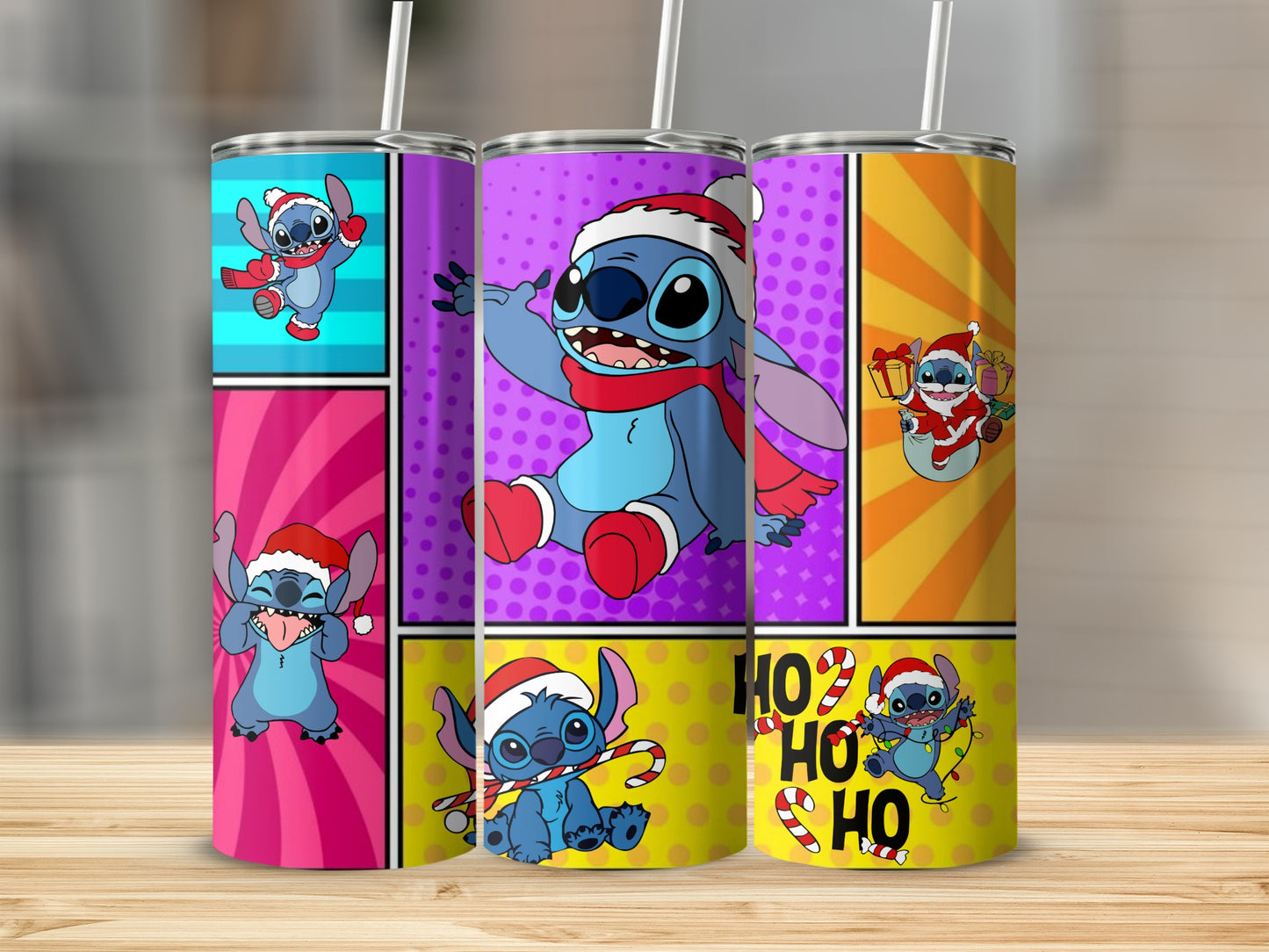 Colorful Christmas Design Tumblers Featuring Cartoon Character