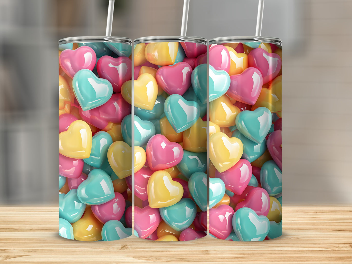 Glossy Colorful Hearts Pattern Tumbler product type