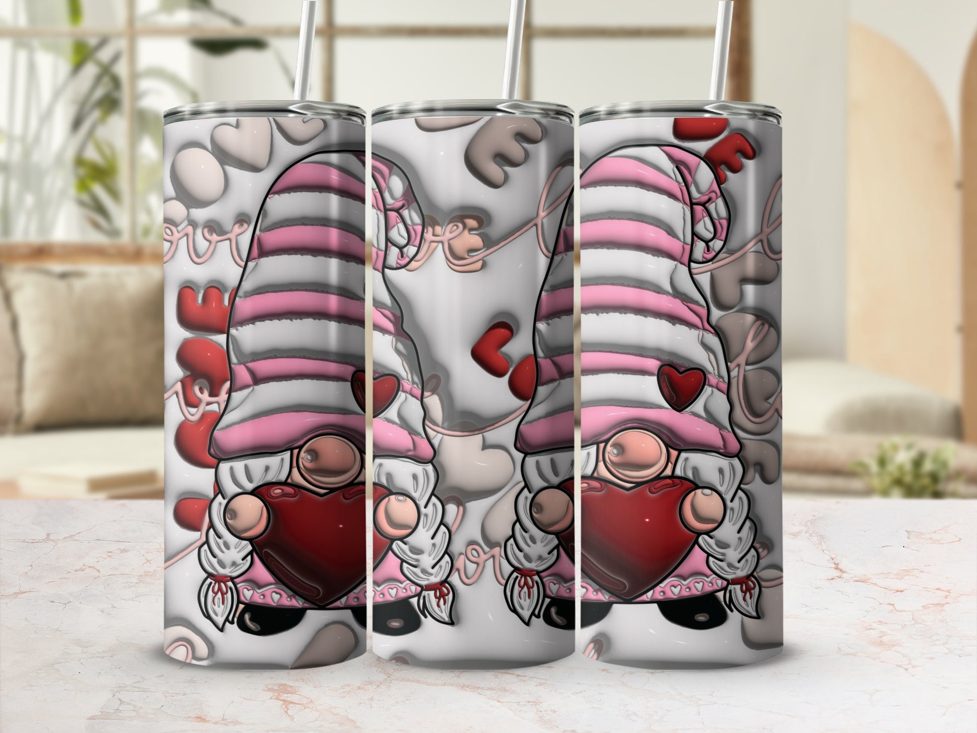 Valentine Gnome Love Hearts Customized Tumbler