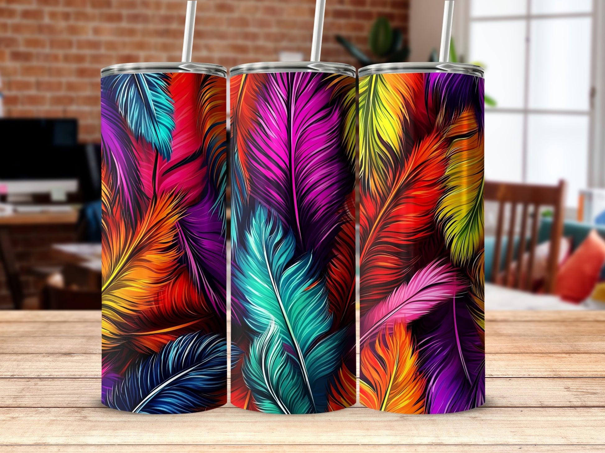Colorful Feather Design Insulated Tumbler