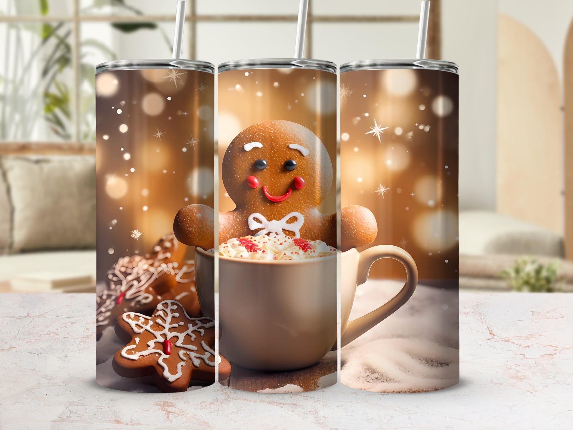 Festive Gingerbread Christmas Themed Tumbler Cup