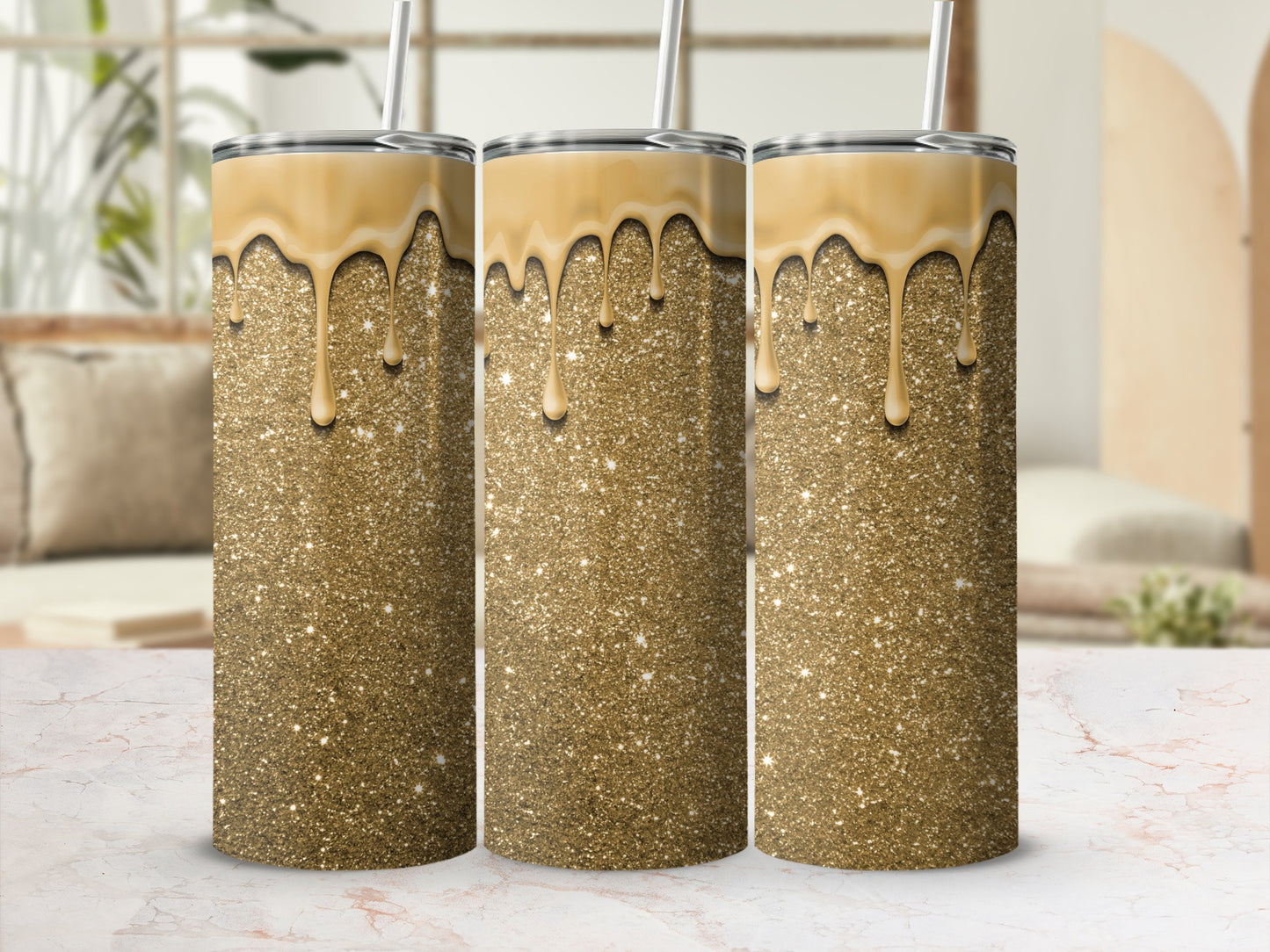 Glittering Gold Dripping Effect Decorative Tumblers