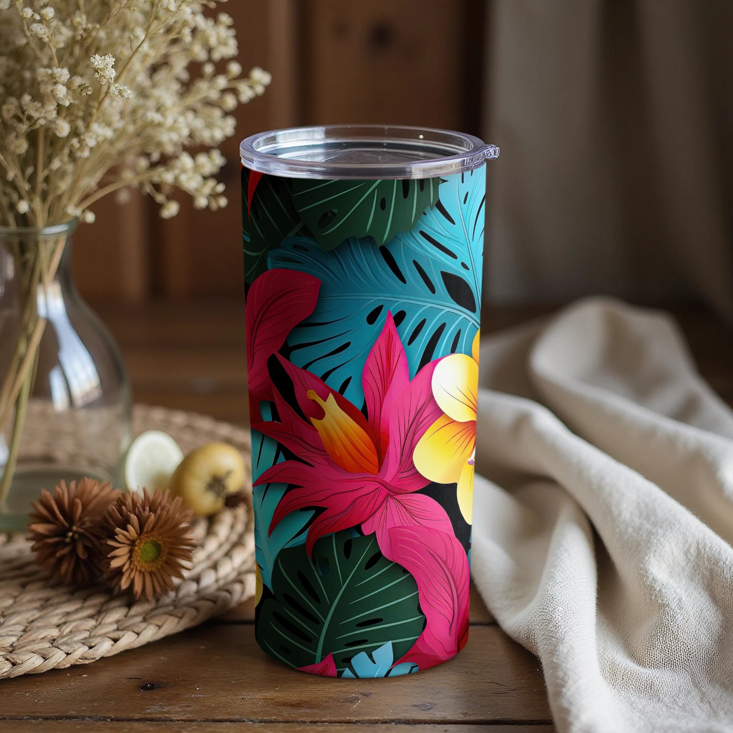 Colorful Tropical Floral Themed Tumbler for Every Occasion