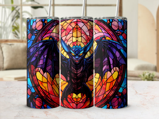 Stained glass dragon design on a 20 oz tumbler.