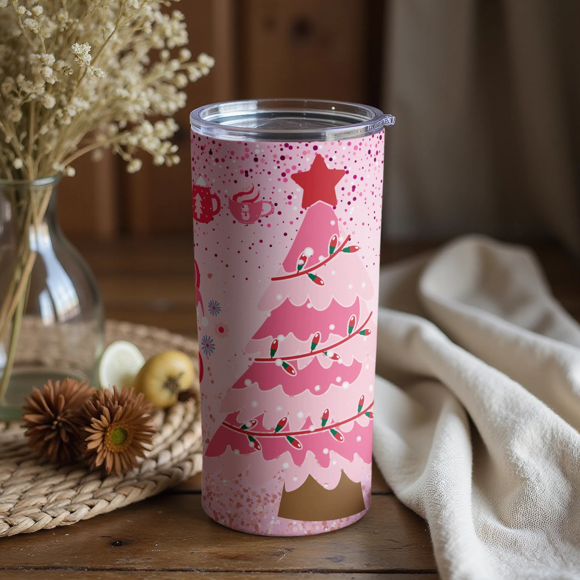 Pink Christmas Tree Design Tumbler for Holiday Cheer