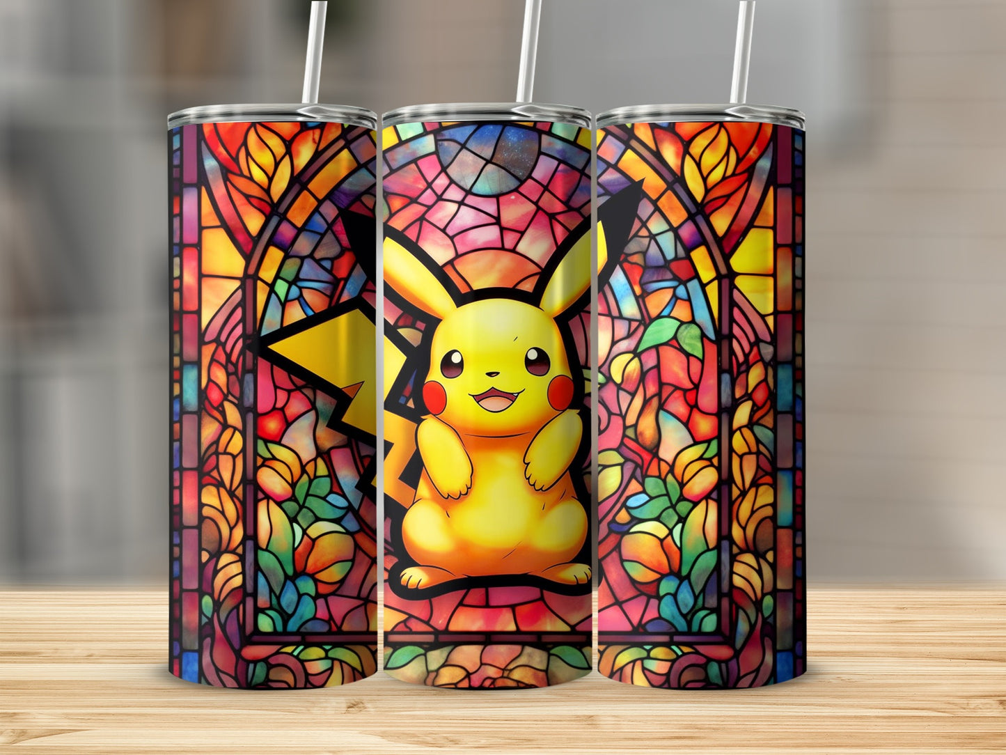 Colorful Pikachu Stained Glass Design Tumbler Product