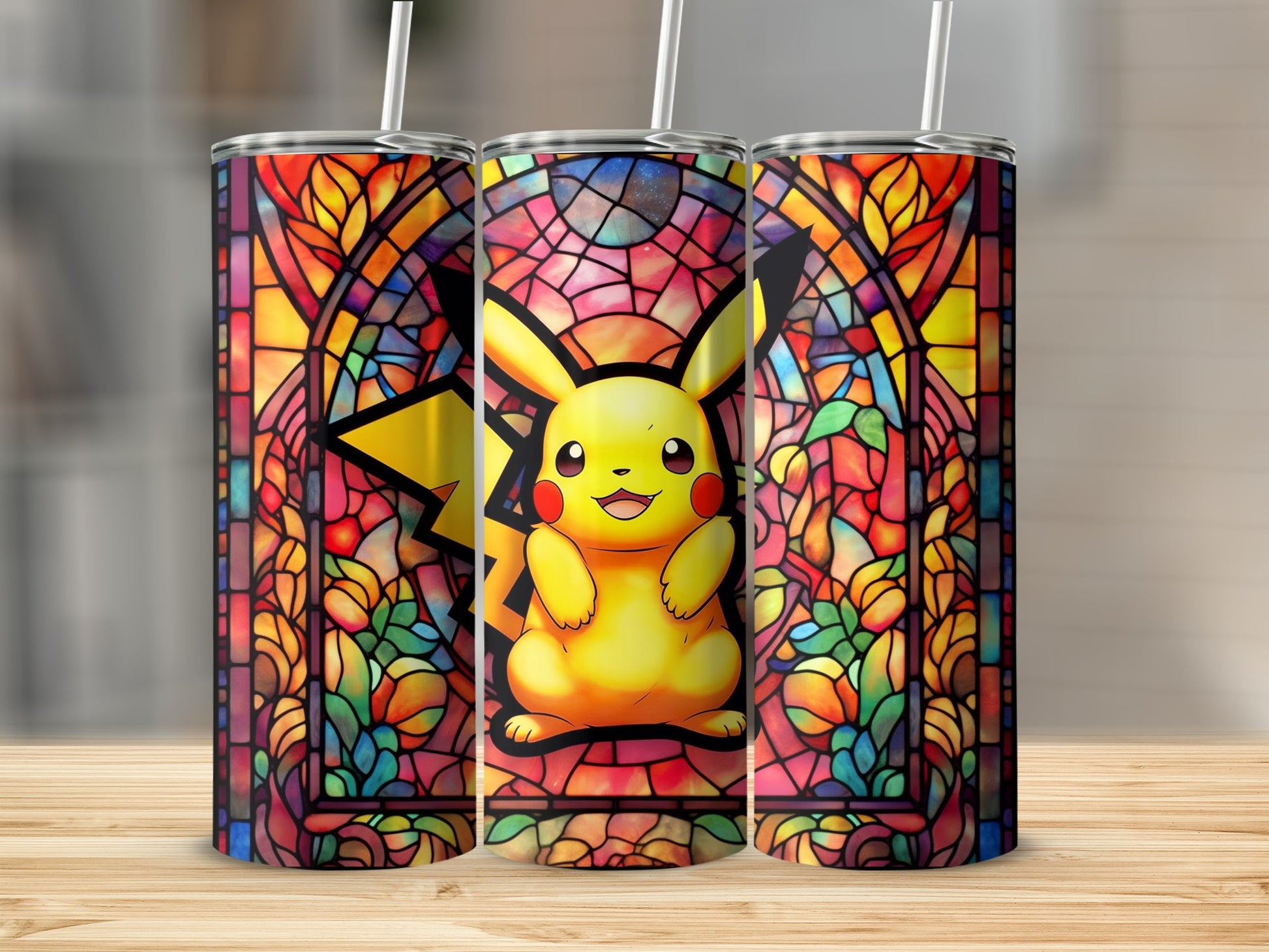 Colorful Pikachu Stained Glass Design Tumbler Product