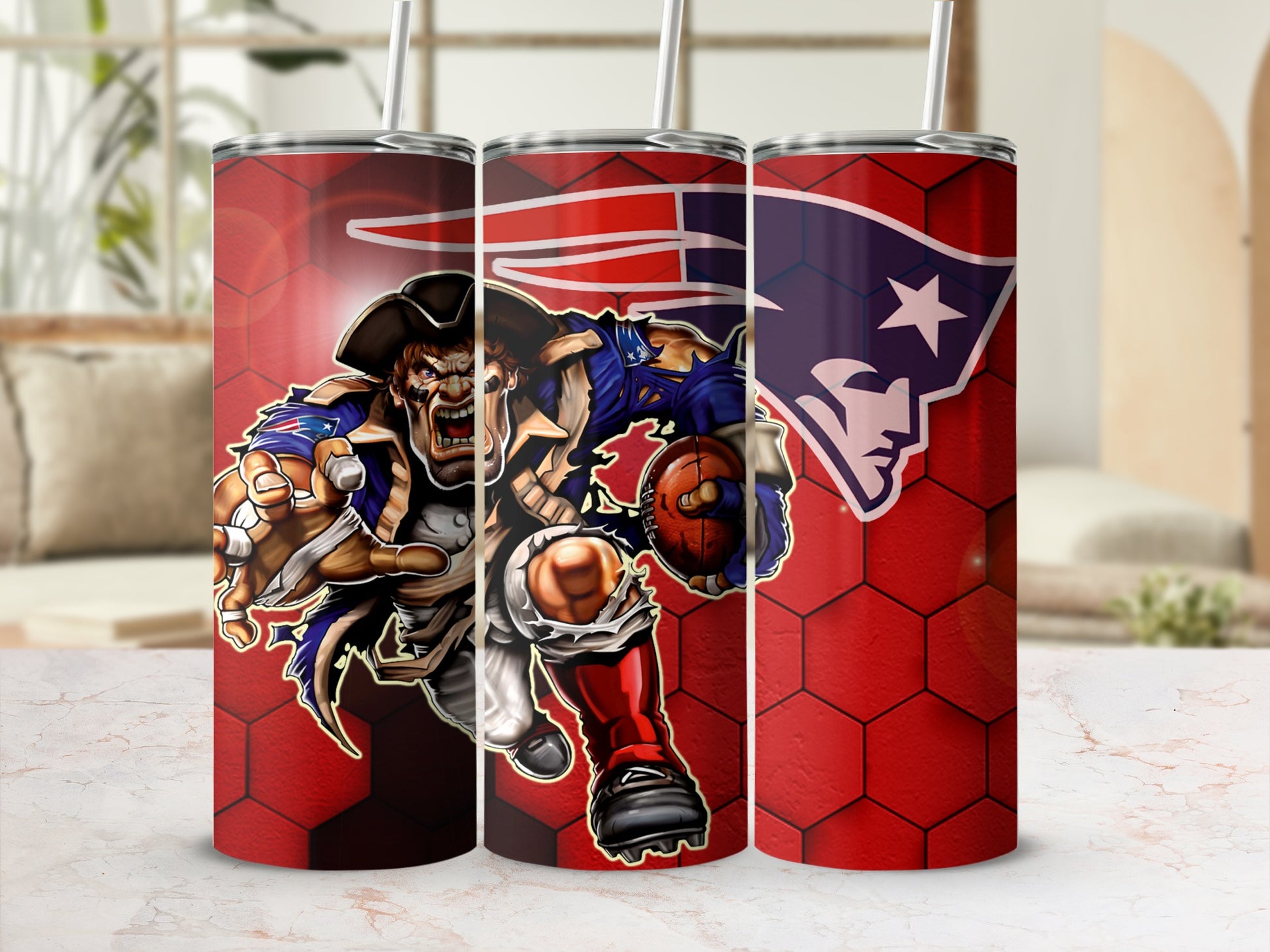 Fierce Patriot Red Hexagonal Design Drink Tumbler