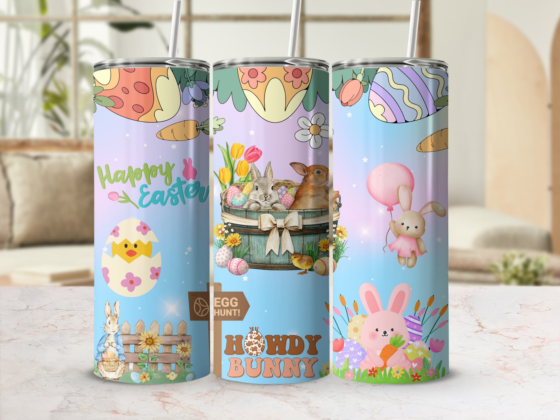 Happy Easter Egg Hunt Hoppy Bunny Illustration Tumblers