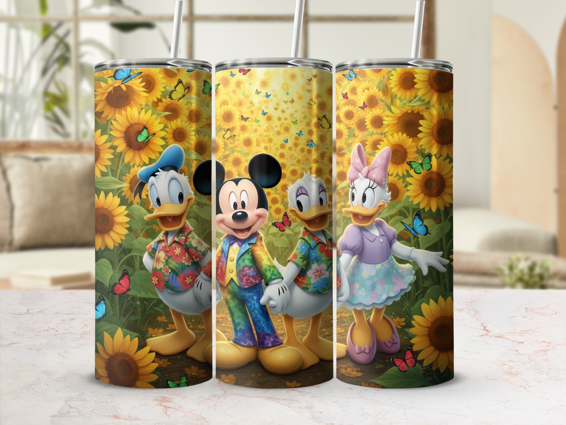 Colorful Characters and Sunflowers Themed Drinkware