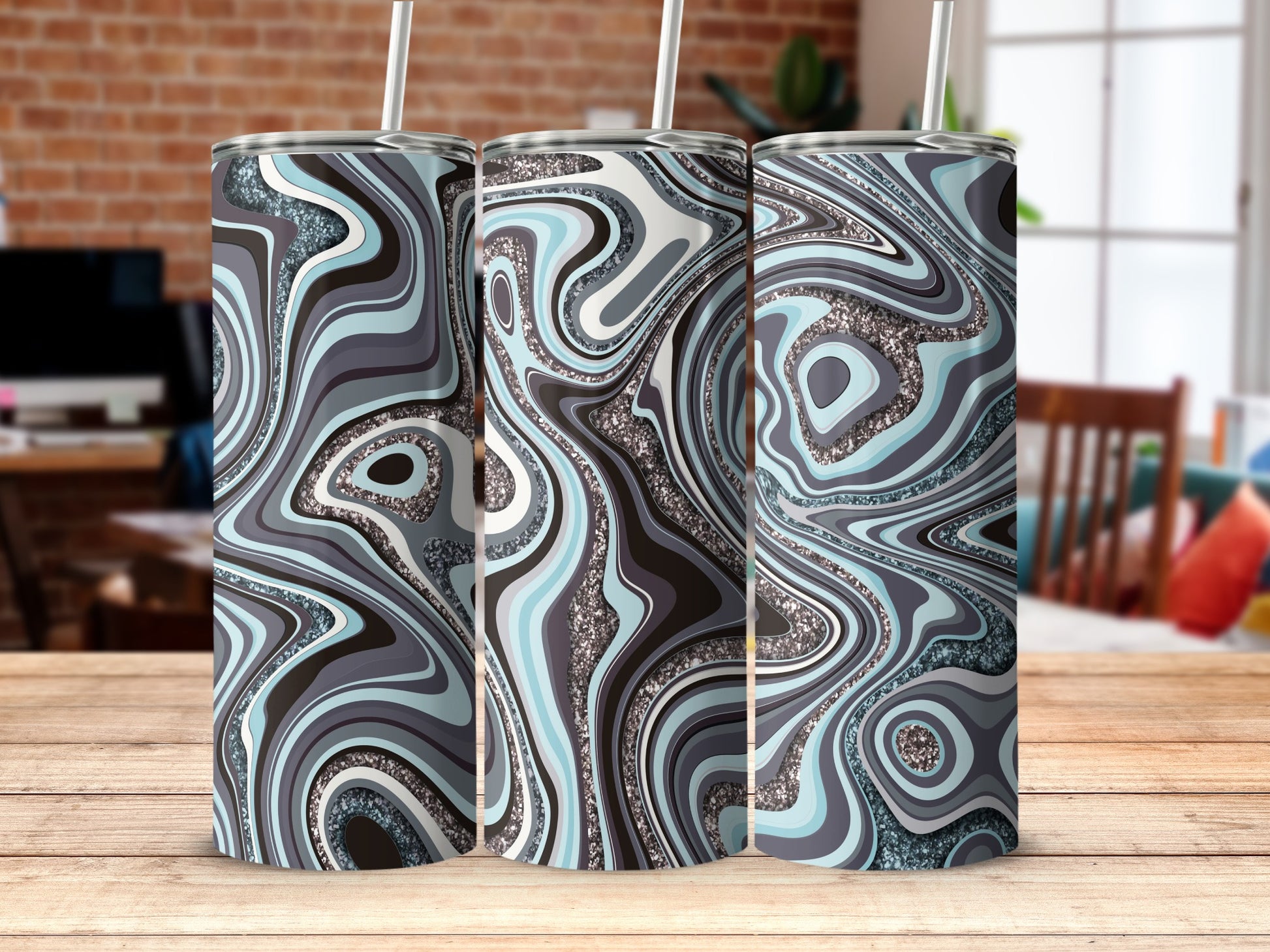 Blue and Black Swirl Insulated Tumbler Cup Product