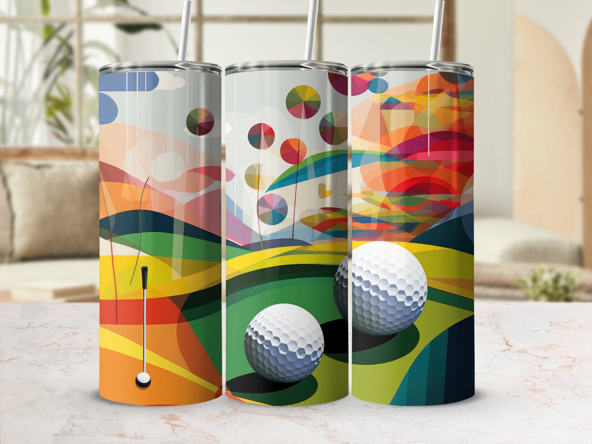 Colorful Abstract Golf Tumbler Set with Vibrant Designs
