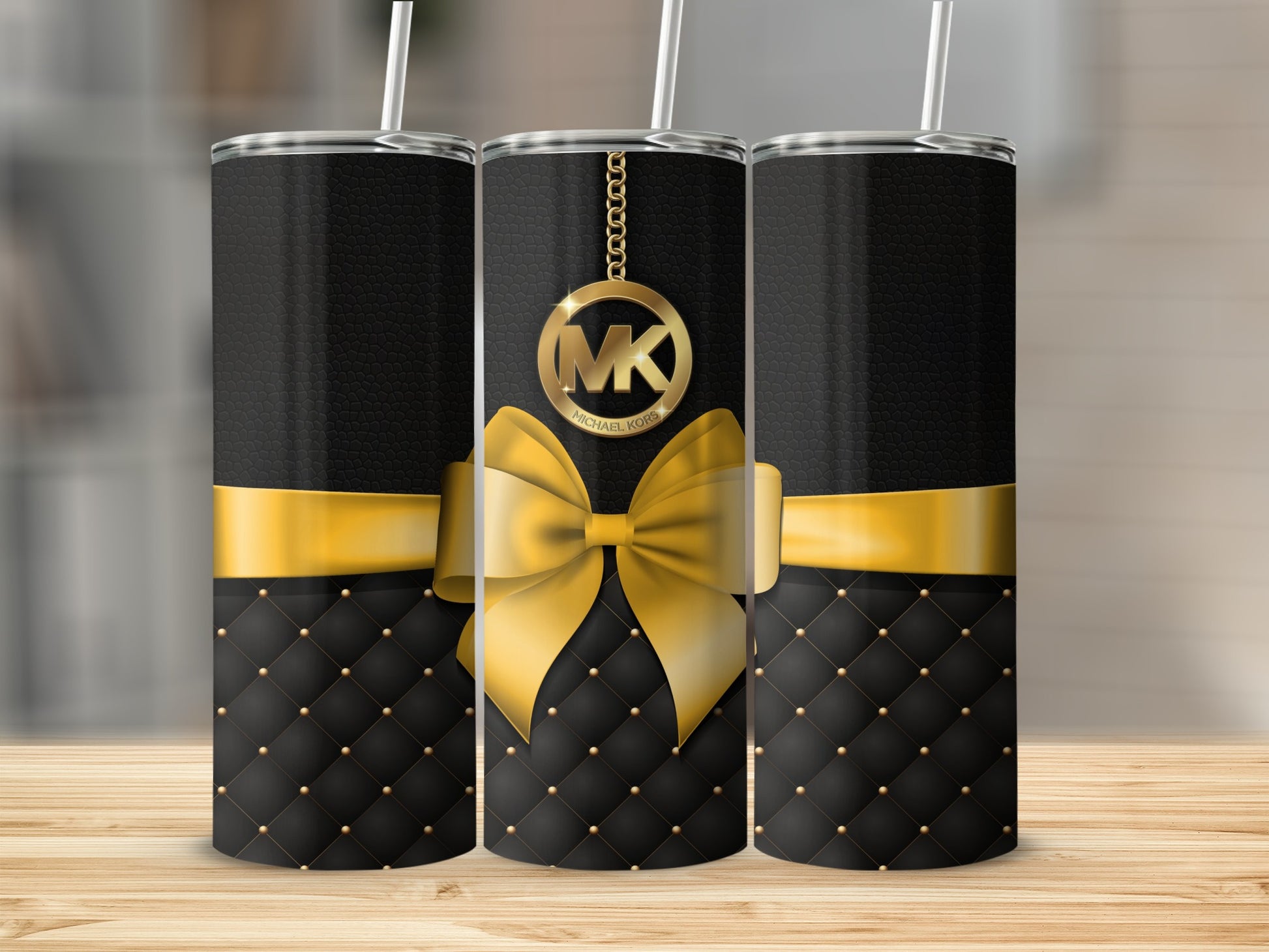 Elegant Black and Gold Quilted Design Tumbler