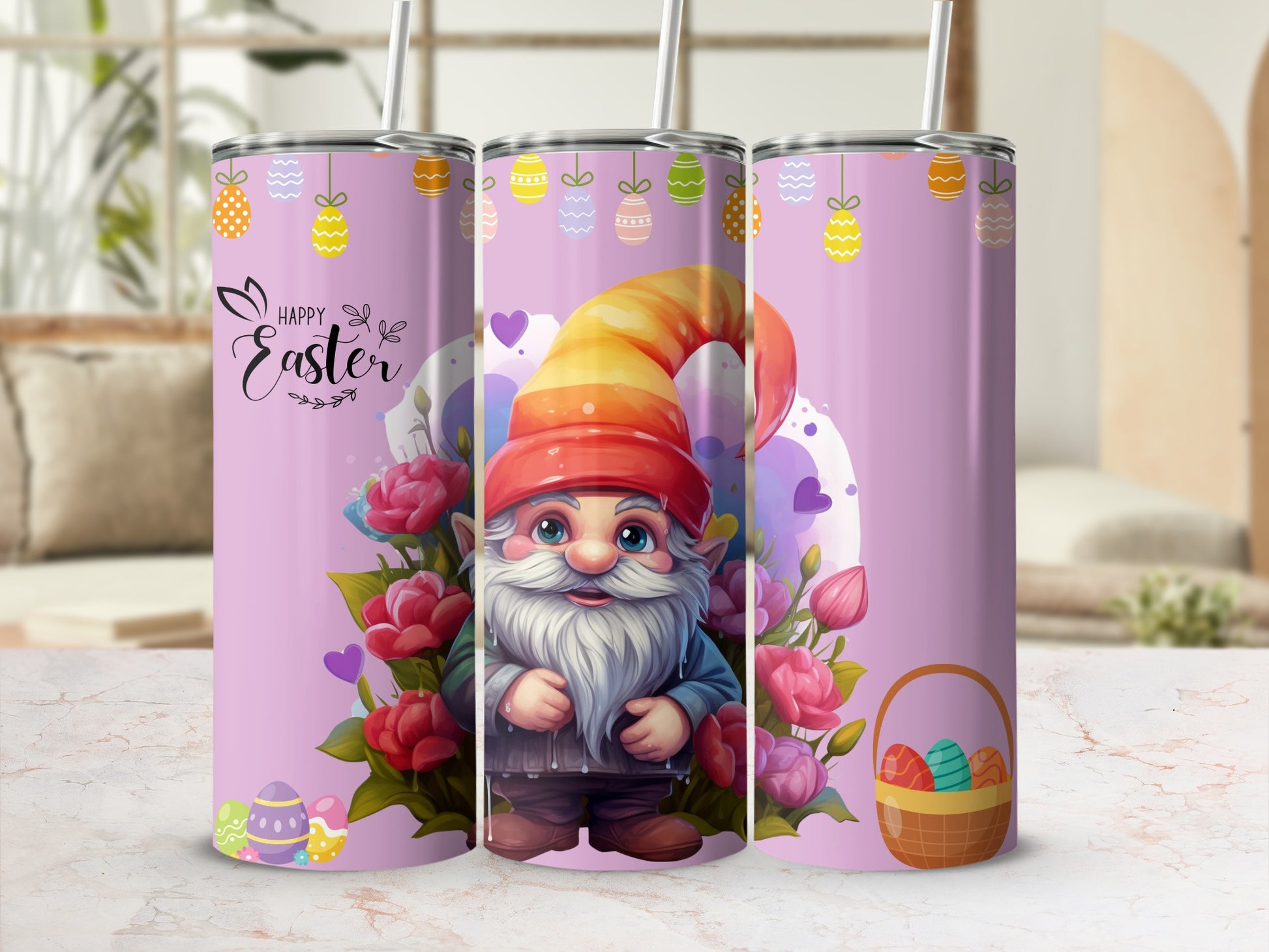 Happy Easter Gnome and Eggs Decorations Tumbler