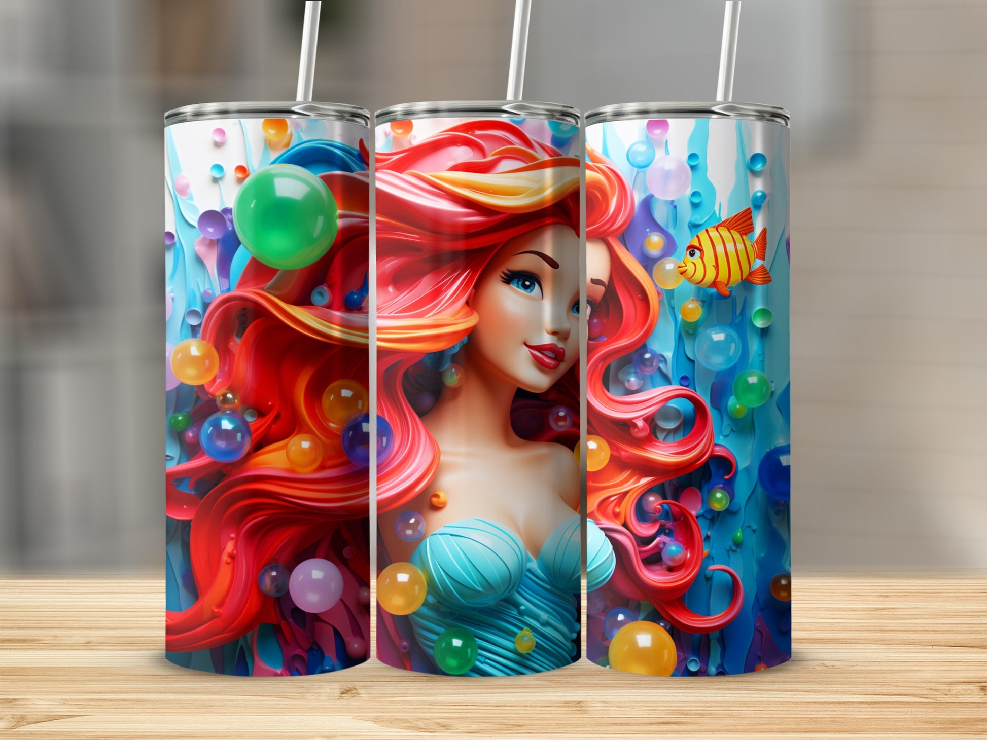Vibrant mermaid tumbler with underwater scene product