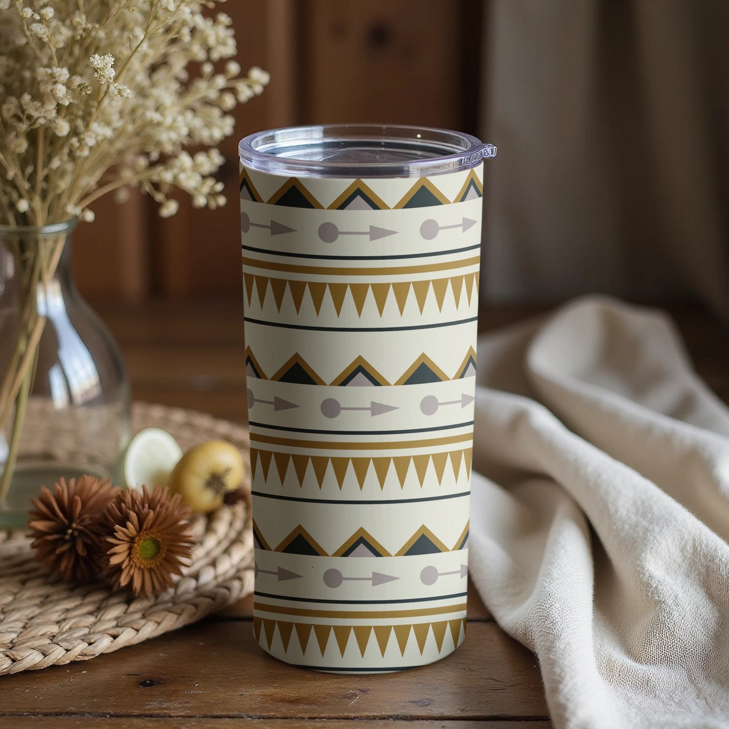 Geometric Pattern Travel Tumbler with Lid for Beverages