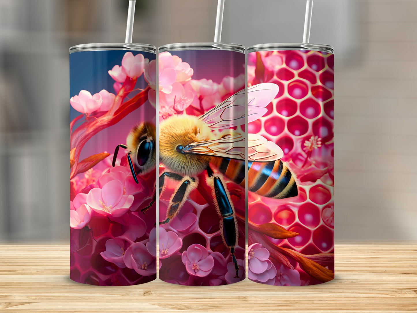 Majestic Honeybee Pink Blossoms Honeycomb Pattern Tumbler product type