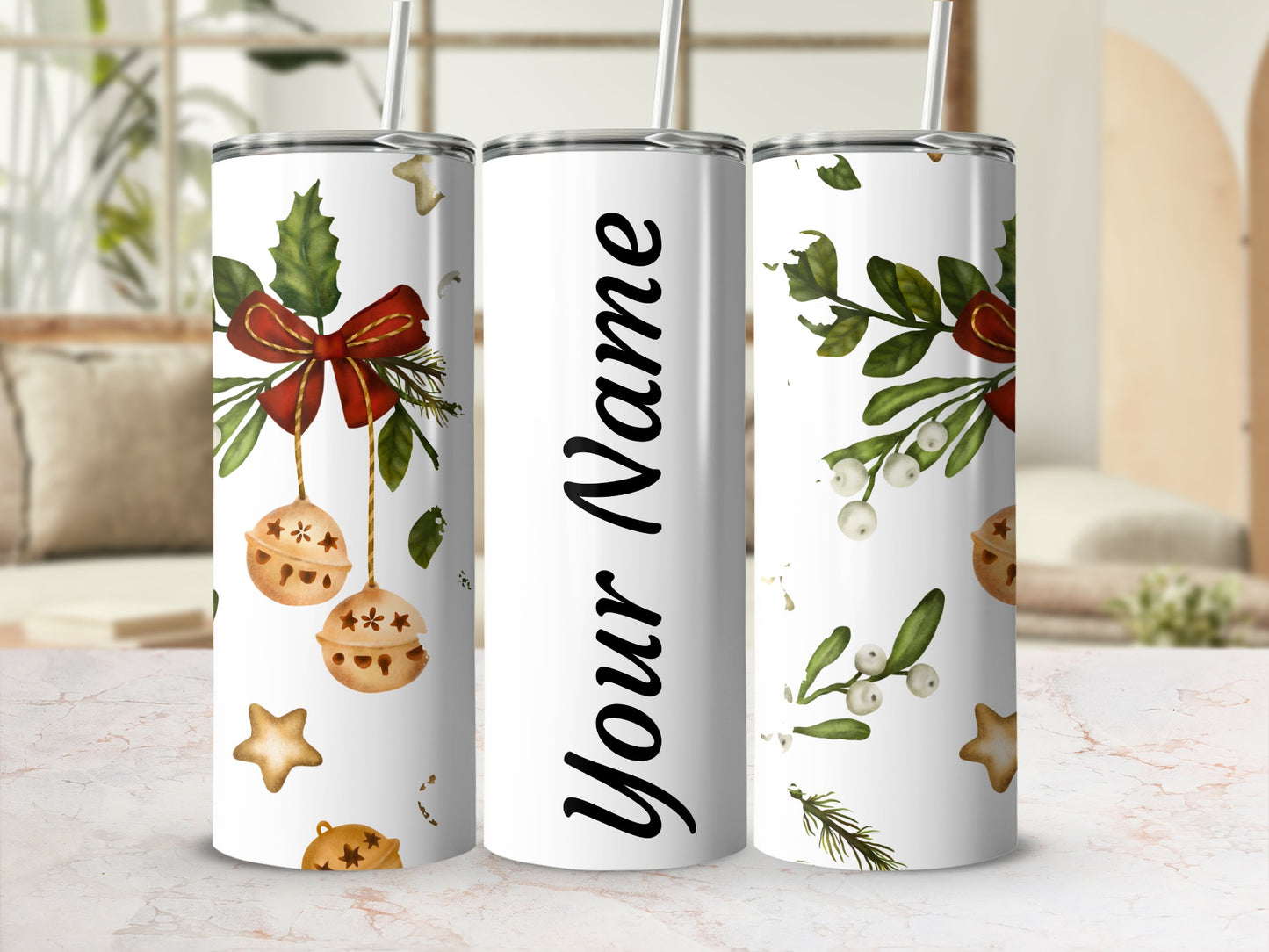 Festive Holiday Design Custom Name Tumbler