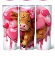 Valentine Baby Highland Cow pink and red tumbler