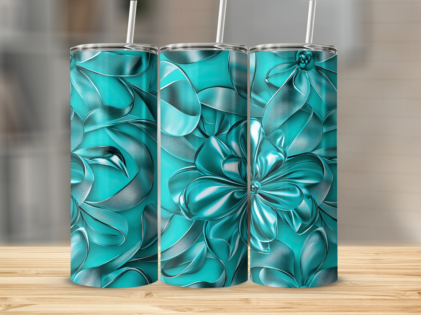 Abstract Turquoise Flowers Design Elegant Tumblers