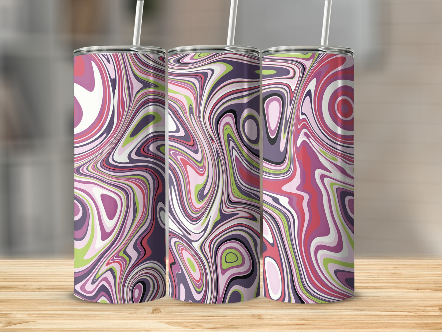 Abstract Swirls of Color on Unique Design Tumblers