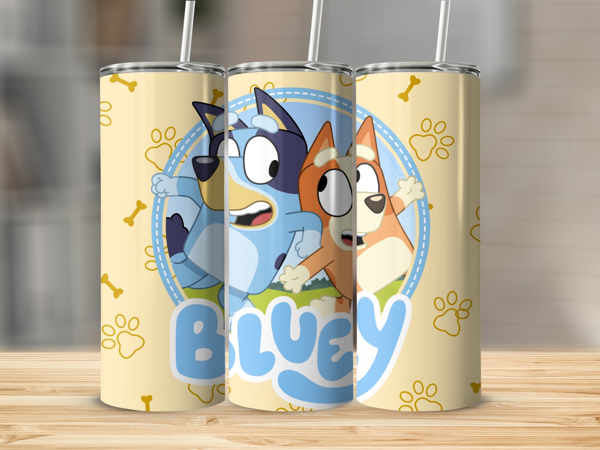 Cute Cartoon Bluey Character Paw Print Design Tumbler