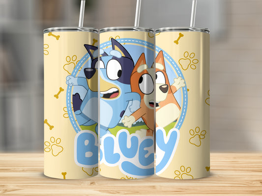 Cute Cartoon Bluey Character Paw Print Design Tumbler