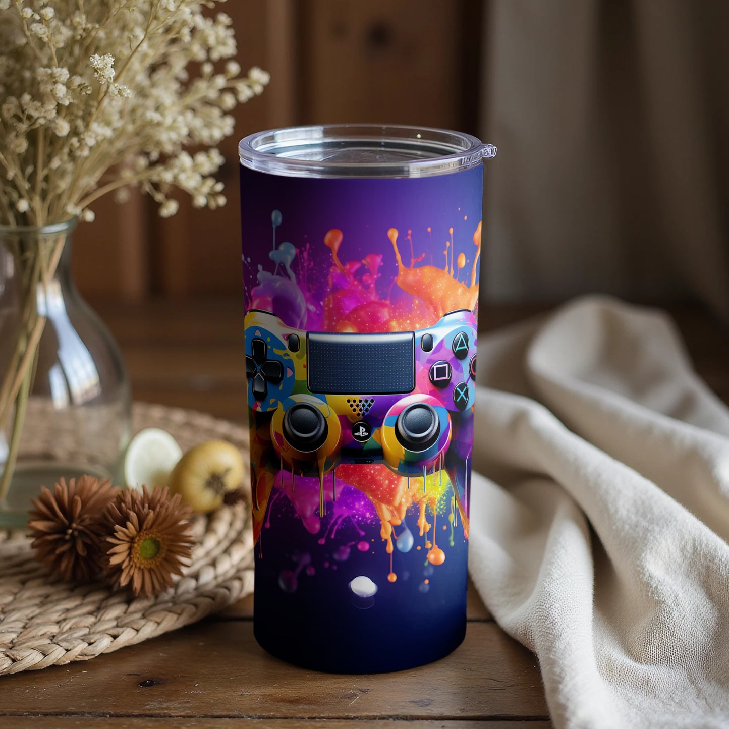 Vibrant Gaming Controller Art Insulated Tumbler Cup