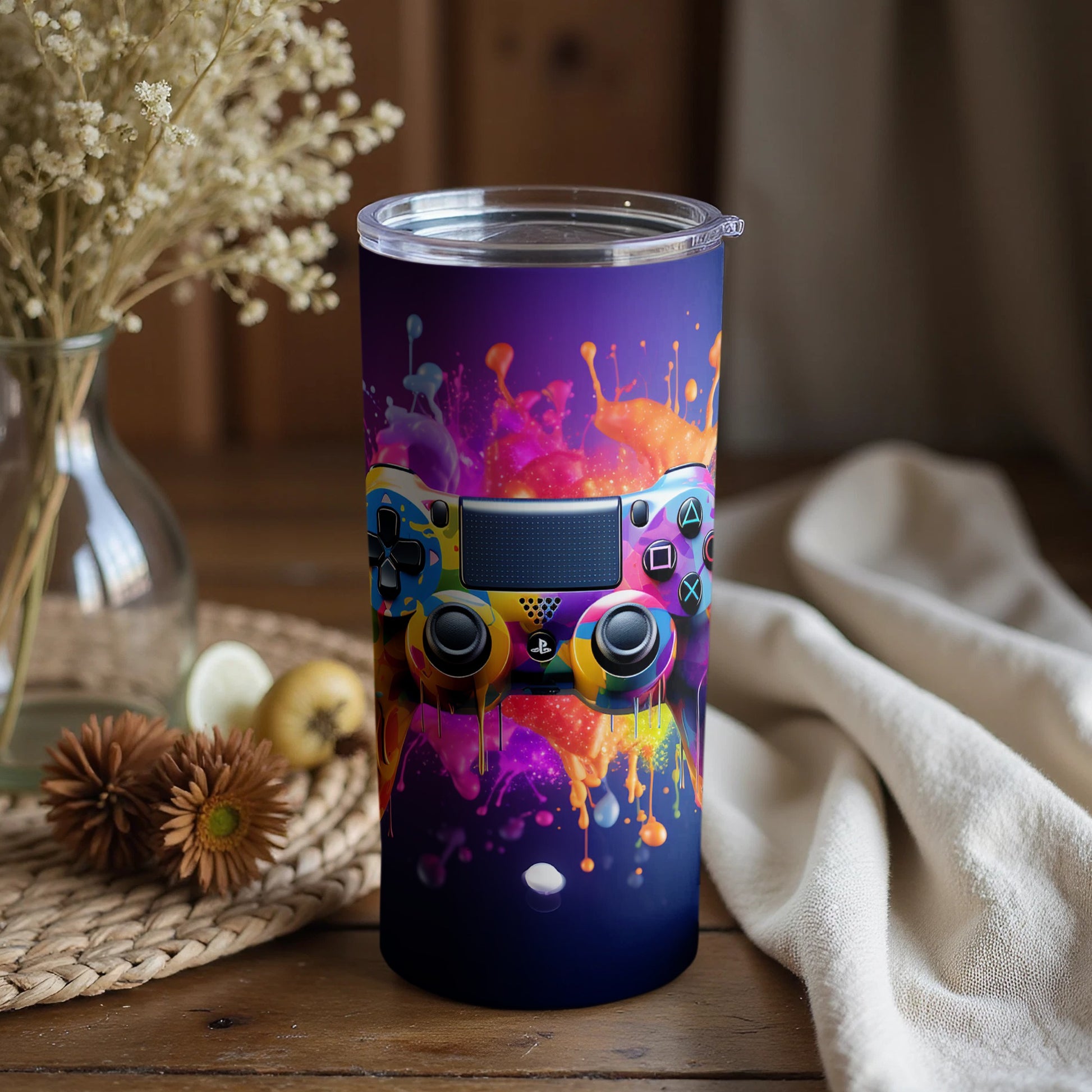 Vibrant Gaming Controller Art Insulated Tumbler Cup