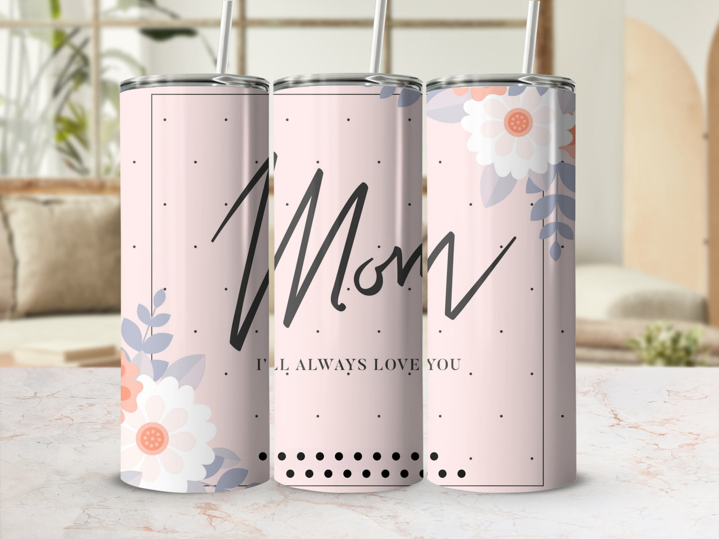 Elegant Floral Design Mom Tumbler with Sweet Message