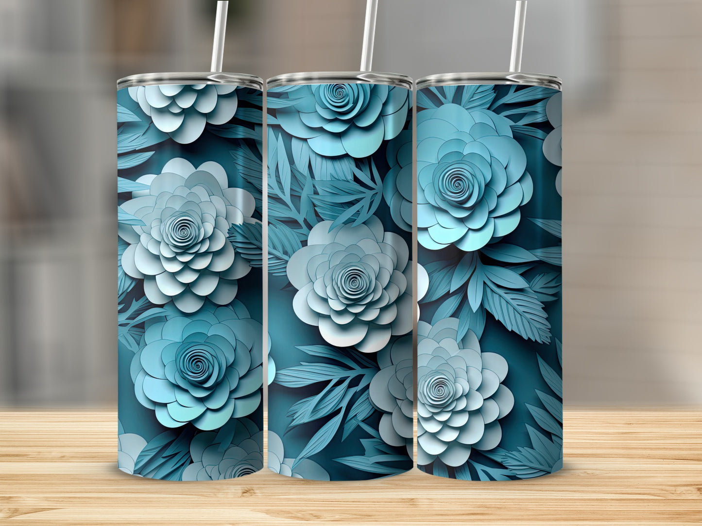 Elegant Blue Floral Patterned Tumbler for Refreshing Drinks