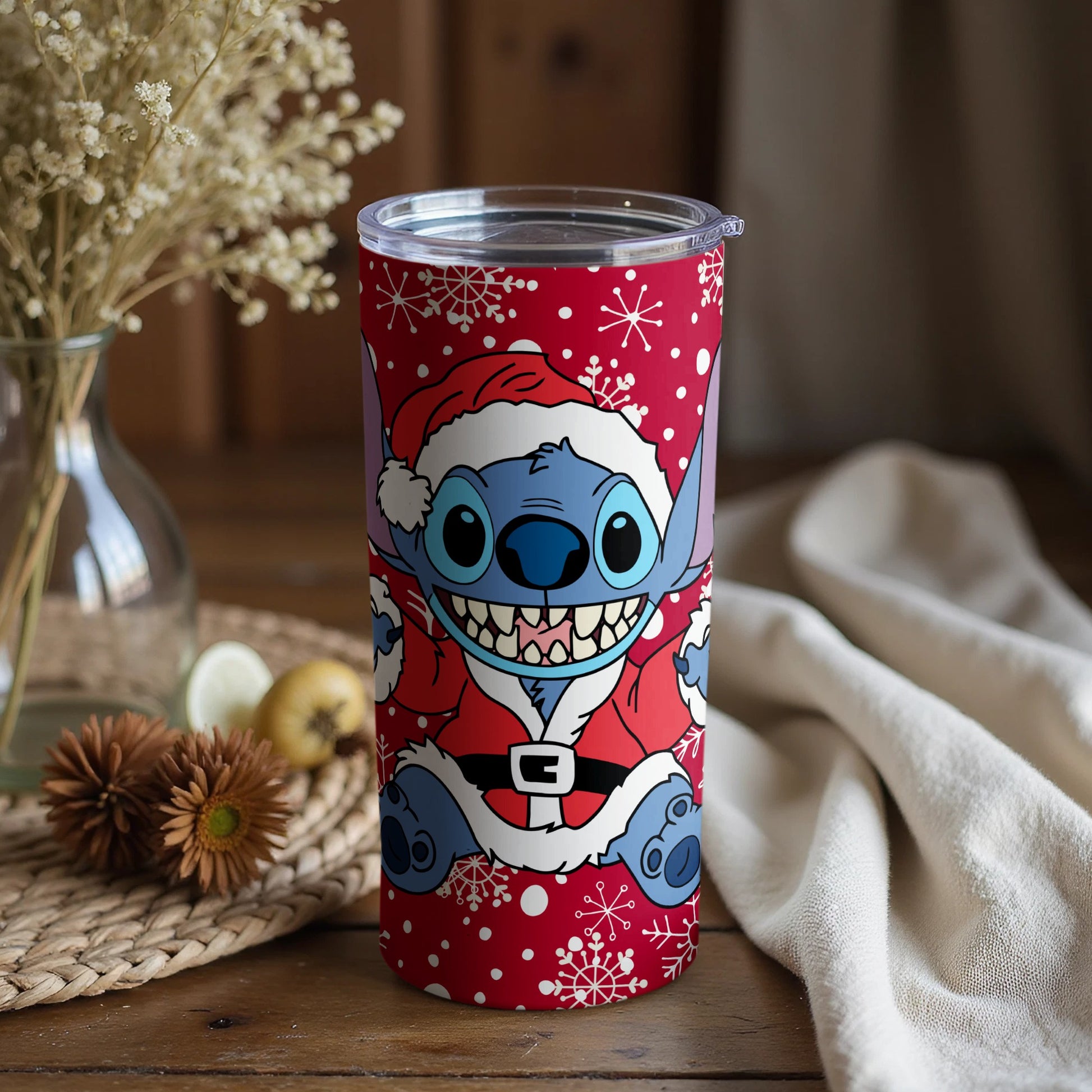 Christmas Stitch Red Tumbler with Snowflakes Design