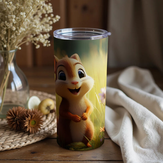 Adorable Happy Cartoon Squirrel Tumbler with Lid