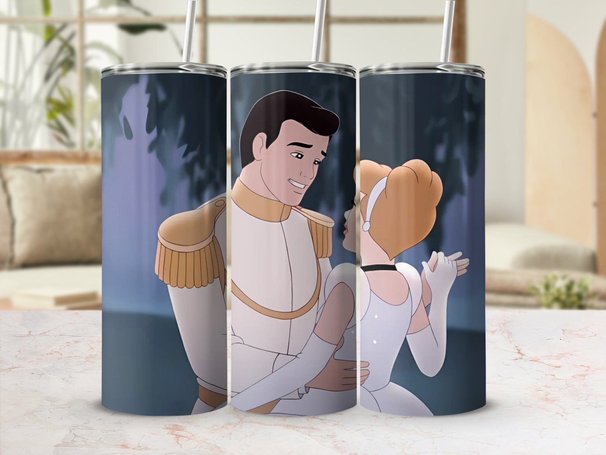 Romantic Dance Scene Tumbler with Straw Stainless Steel