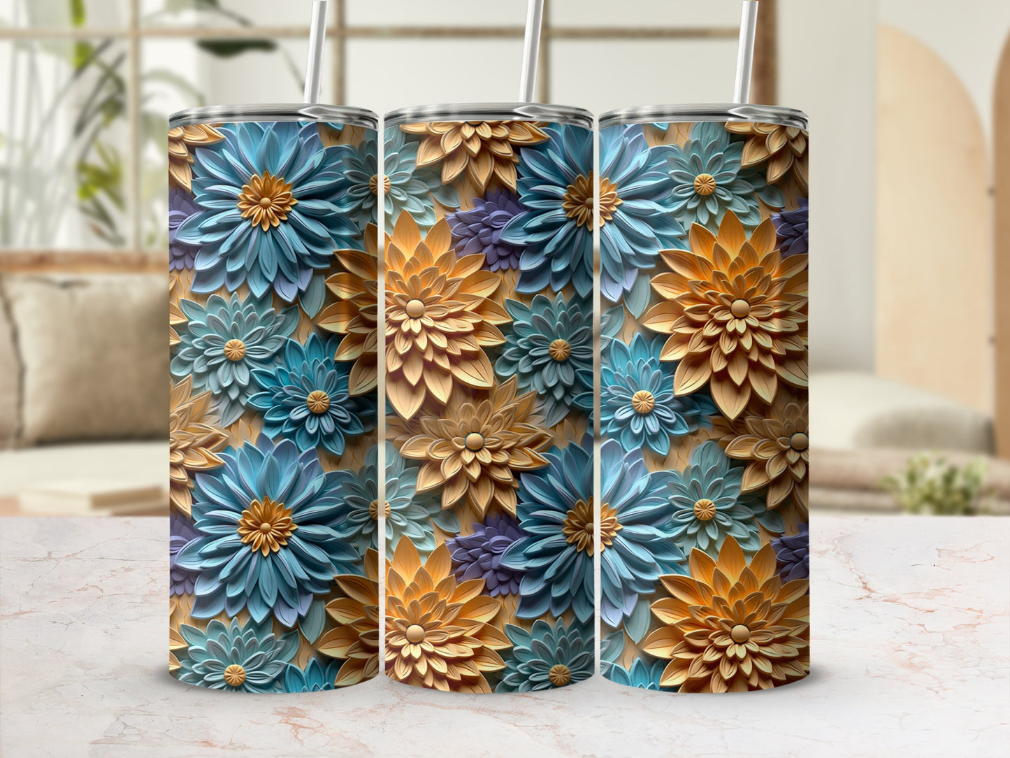 Floral Pattern Insulated Tumbler for Beverages