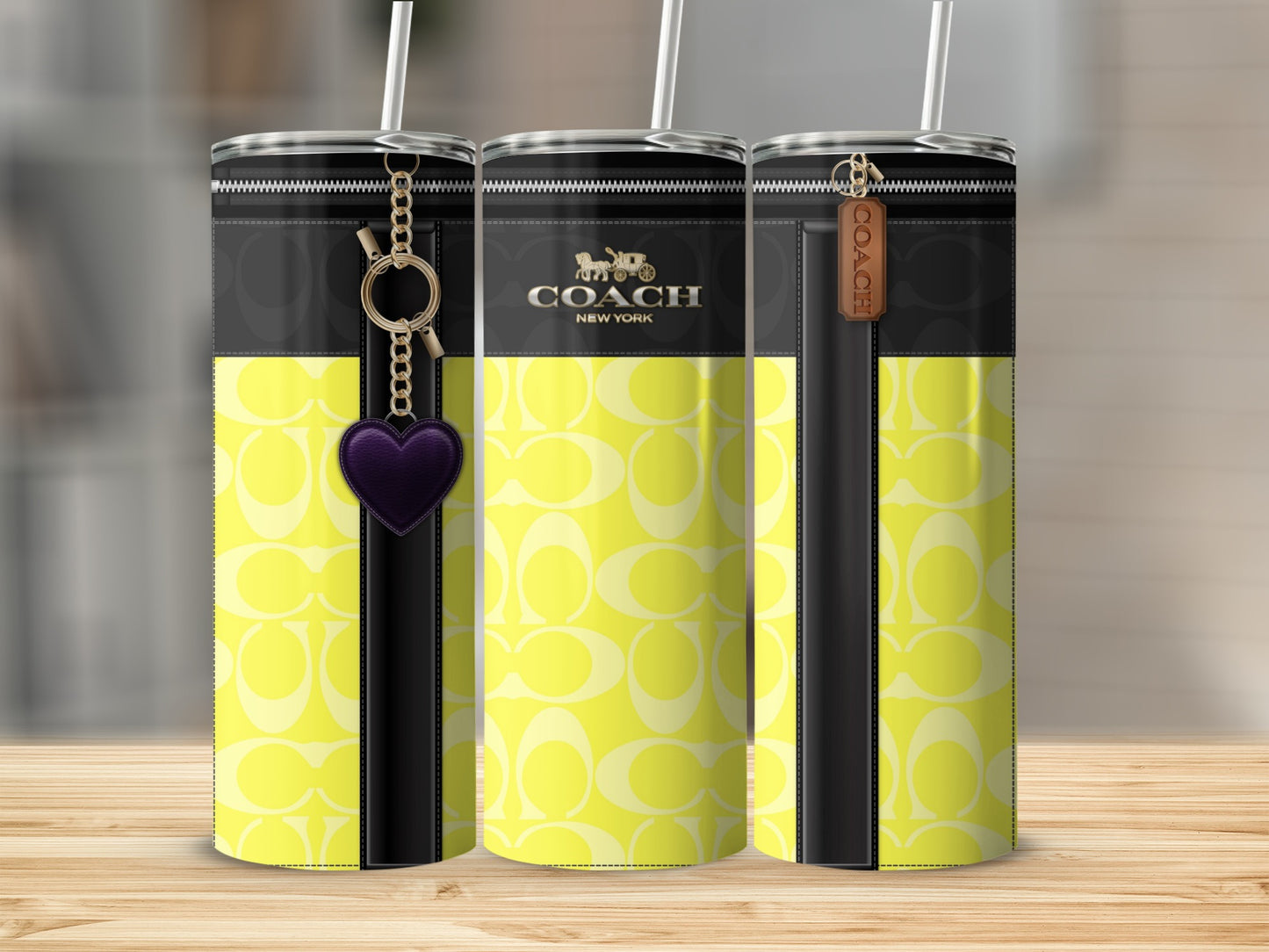 Stylish Yellow and Black Coach Branded Tumbler