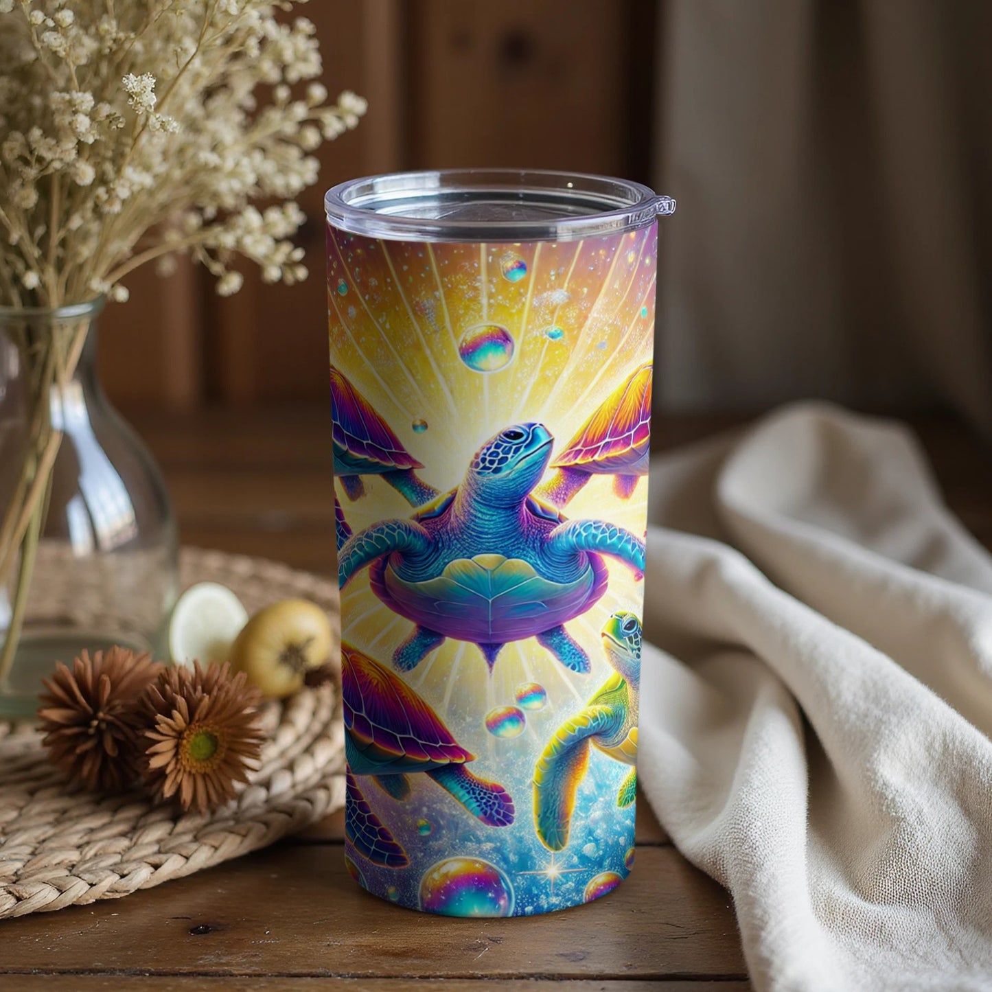 Vibrant Turtle Design Insulated Travel Tumbler