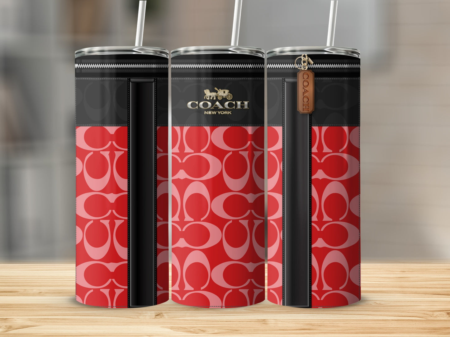 Stylish Red Designer Tumbler with Straw and Zipper