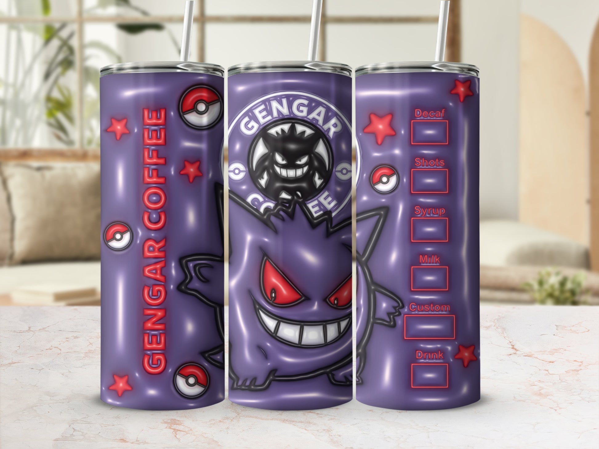 Gengar Coffee Design Tumbler Customizable Beverage Holder