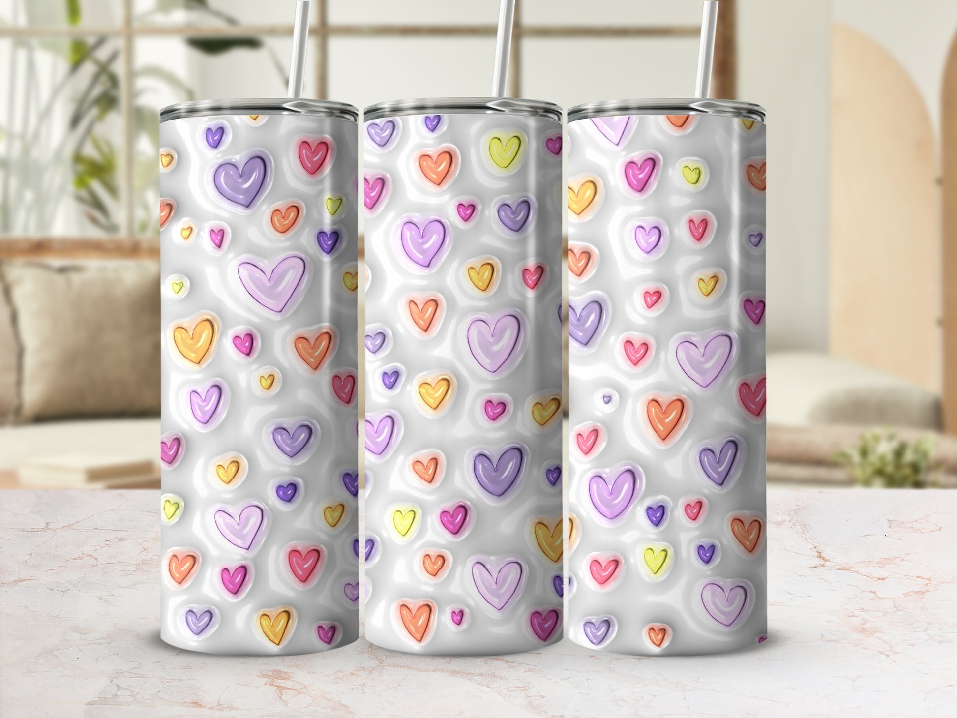 Colorful Embossed Hearts Pattern Tumbler product type