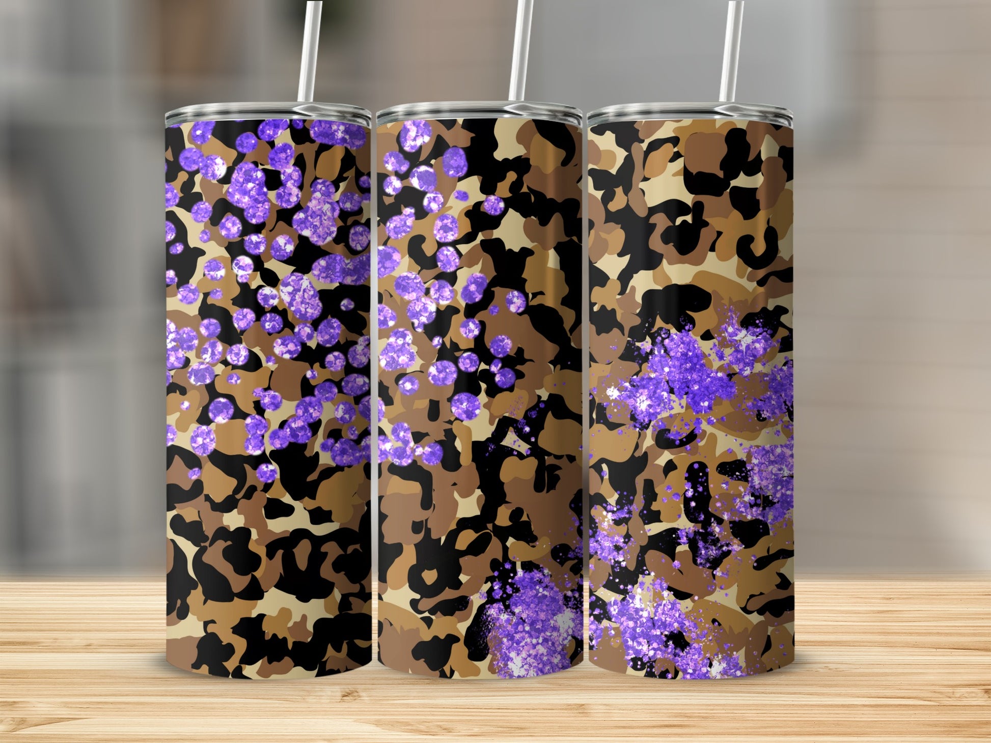 Purple Camo Tumbler with Floral Splash Design