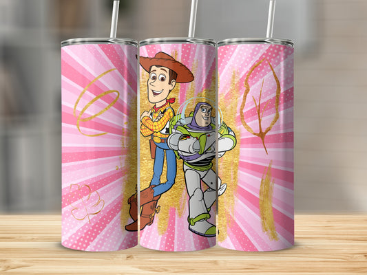 Pink Tumbler with Woody and Buzz Lightyear Design