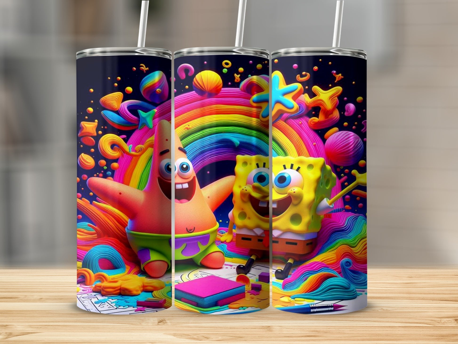 Vibrant SpongeBob Rainbow Adventure Tumbler Cup