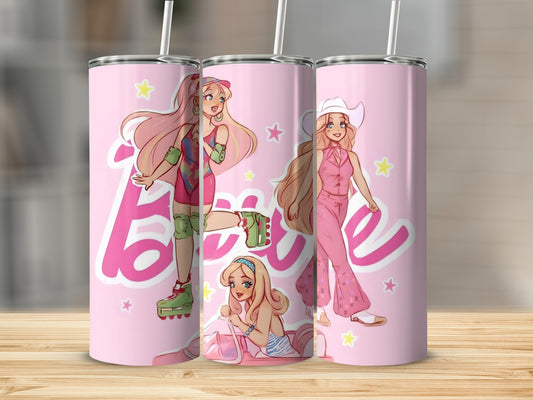 Barbie Character Pink Tumbler with Straw Flask