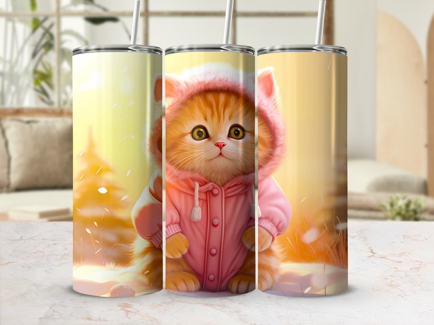 Cute orange kitten pink hooded cat tumbler product type