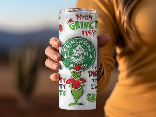 Merry Grinchmas Grinch Hand Holding Holiday Tumbler