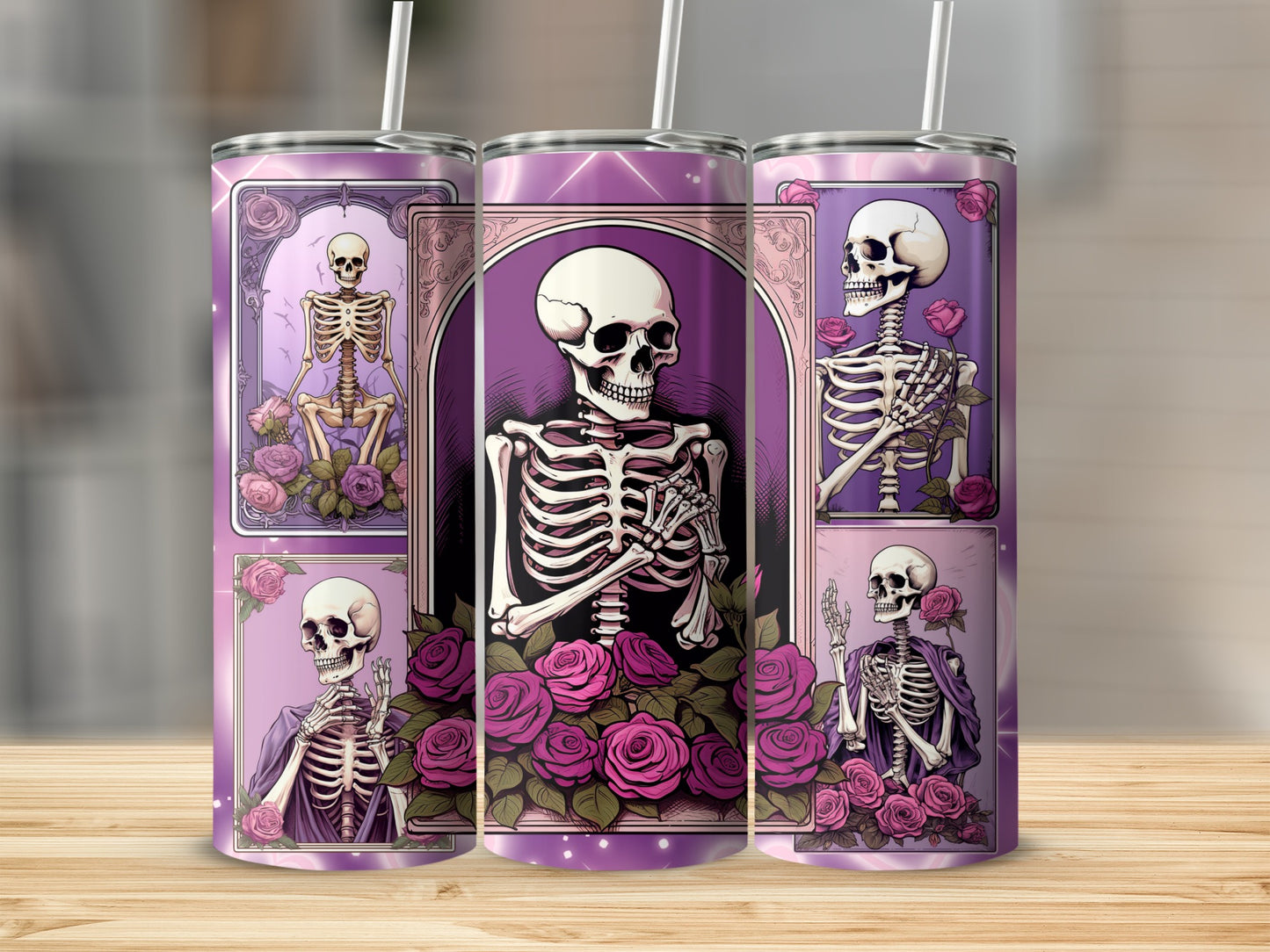 Skeleton Rose Garden Tumbler Perfect For Goth Aesthetic