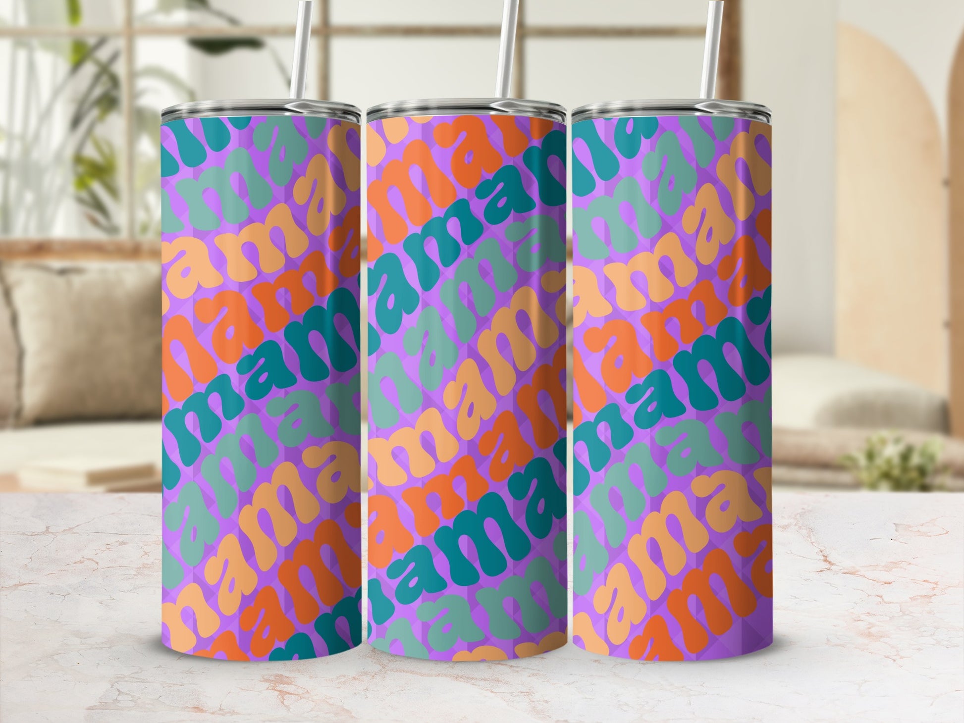 Colorful Retro Mama Letters Patterned Tumbler Cup